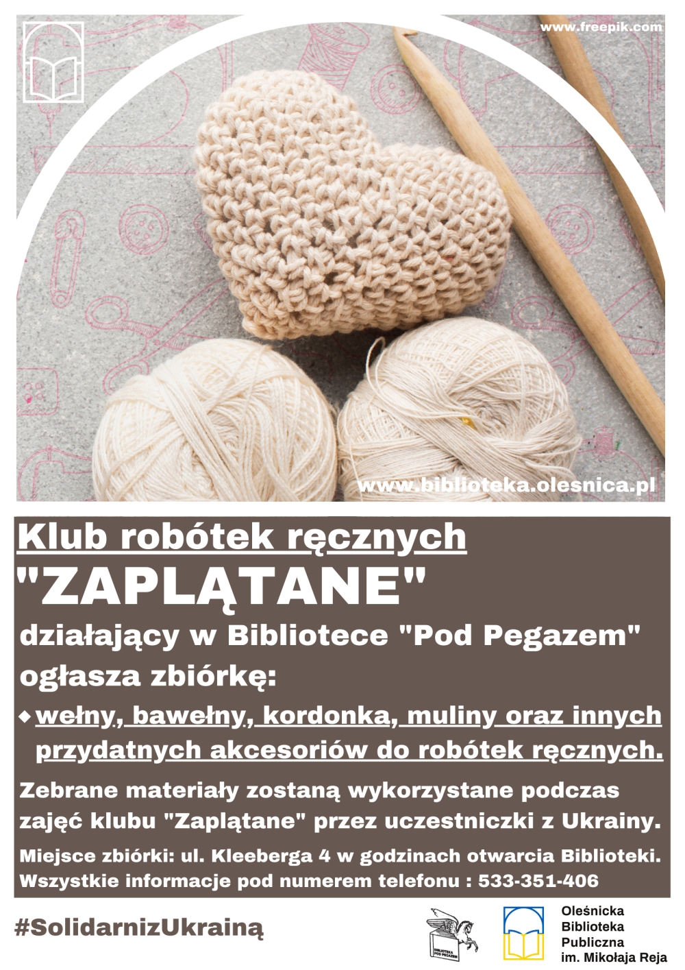 Plakat informujący o zbiórce w ramach Klubu Robótek Ręcznych 
